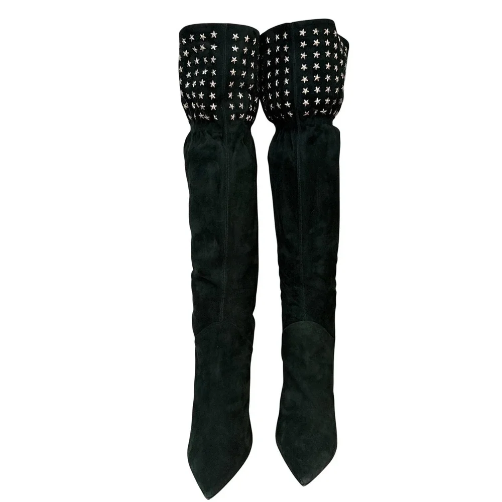 Paris Texas Green Suede Star Studded Slouchy Over The Knee Boots IT Women Sz 41